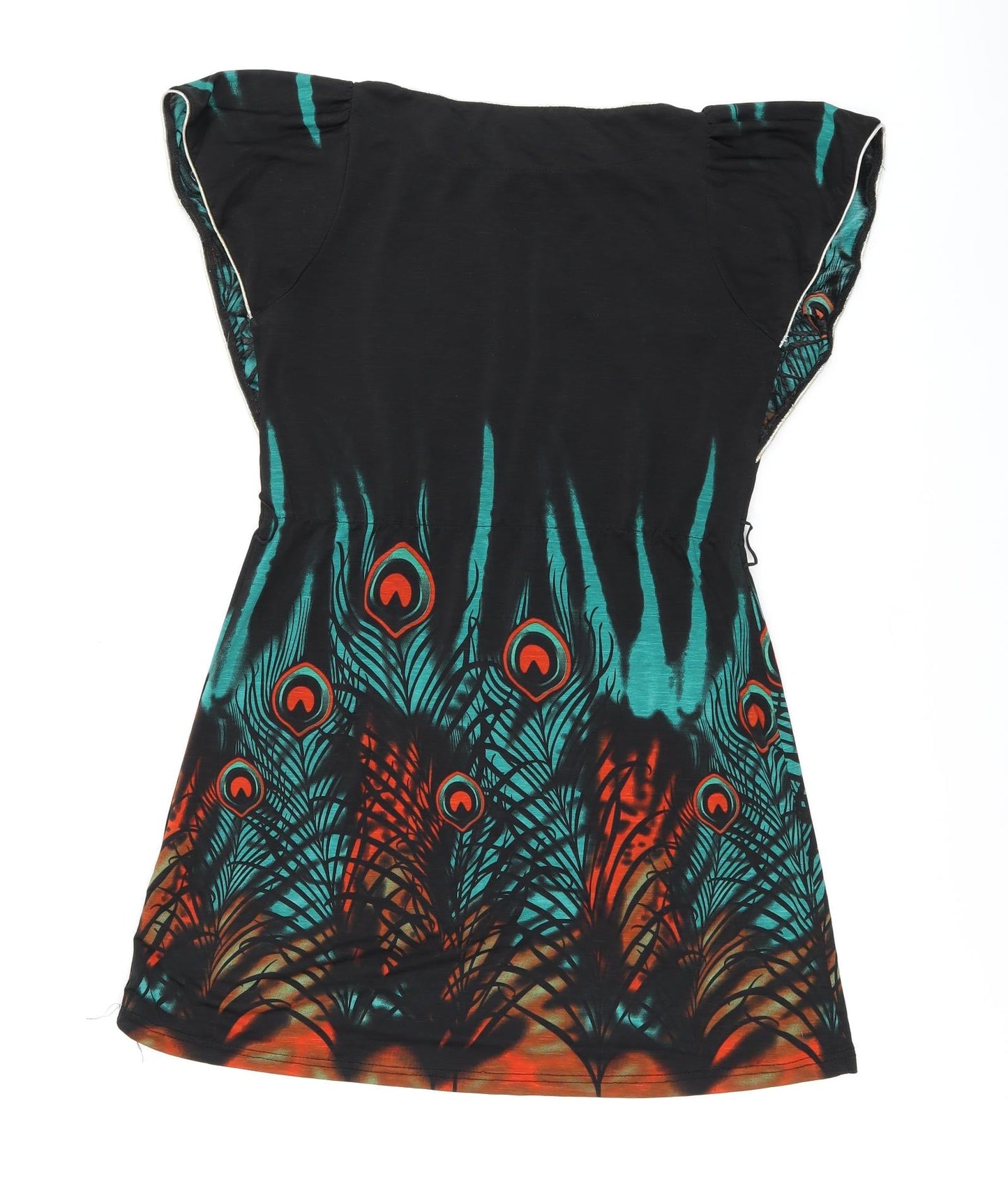 Fska Womens Black Geometric Polyester Skater Dress Size M Boat Neck Pullover