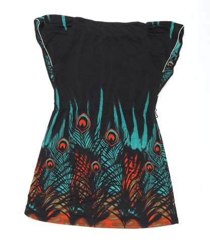 Fska Womens Black Geometric Polyester Skater Dress Size M Boat Neck Pullover