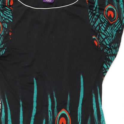 Fska Womens Black Geometric Polyester Skater Dress Size M Boat Neck Pullover