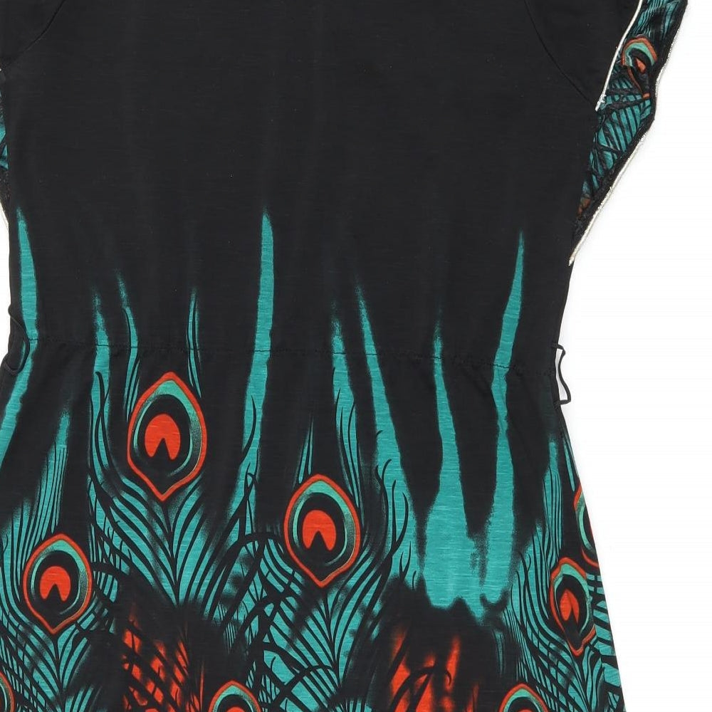 Fska Womens Black Geometric Polyester Skater Dress Size M Boat Neck Pullover