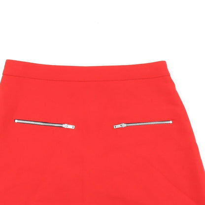 Zara Womens Red Polyester A-Line Skirt Size 6 Zip - Zips on front