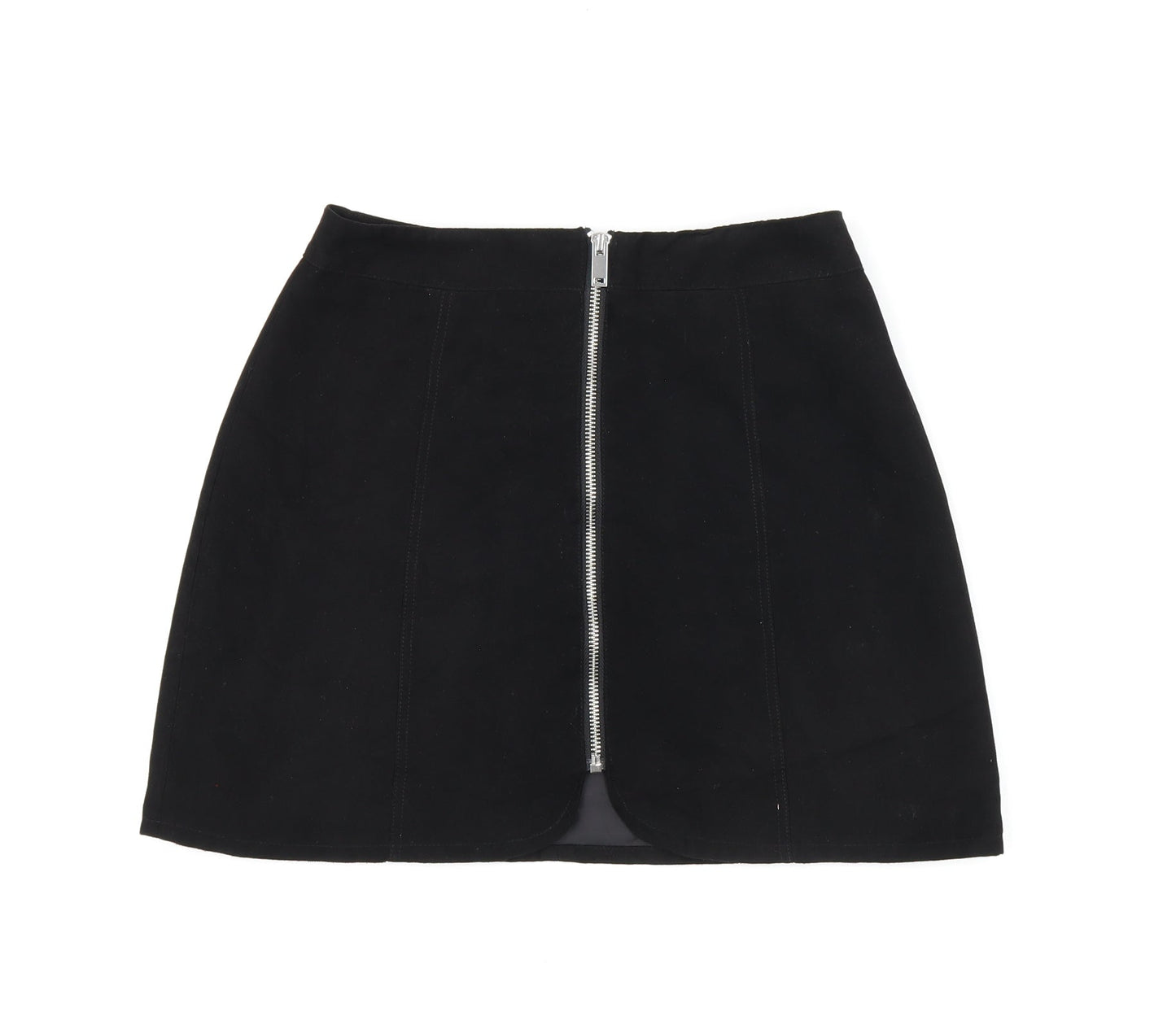 H&M Womens Black Polyester Mini Skirt Size 8 Zip