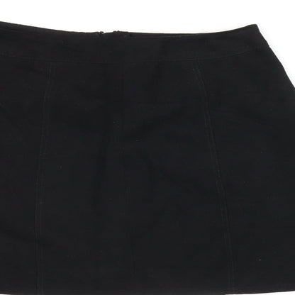 H&M Womens Black Polyester Mini Skirt Size 8 Zip
