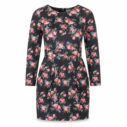 Blue Vanilla Womens Black Floral Polyester Bodycon Size 12 Boat Neck Zip