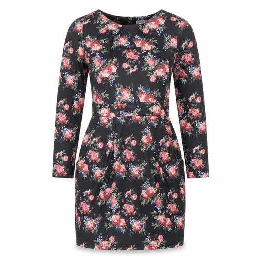 Blue Vanilla Womens Black Floral Polyester Bodycon Size 12 Boat Neck Zip