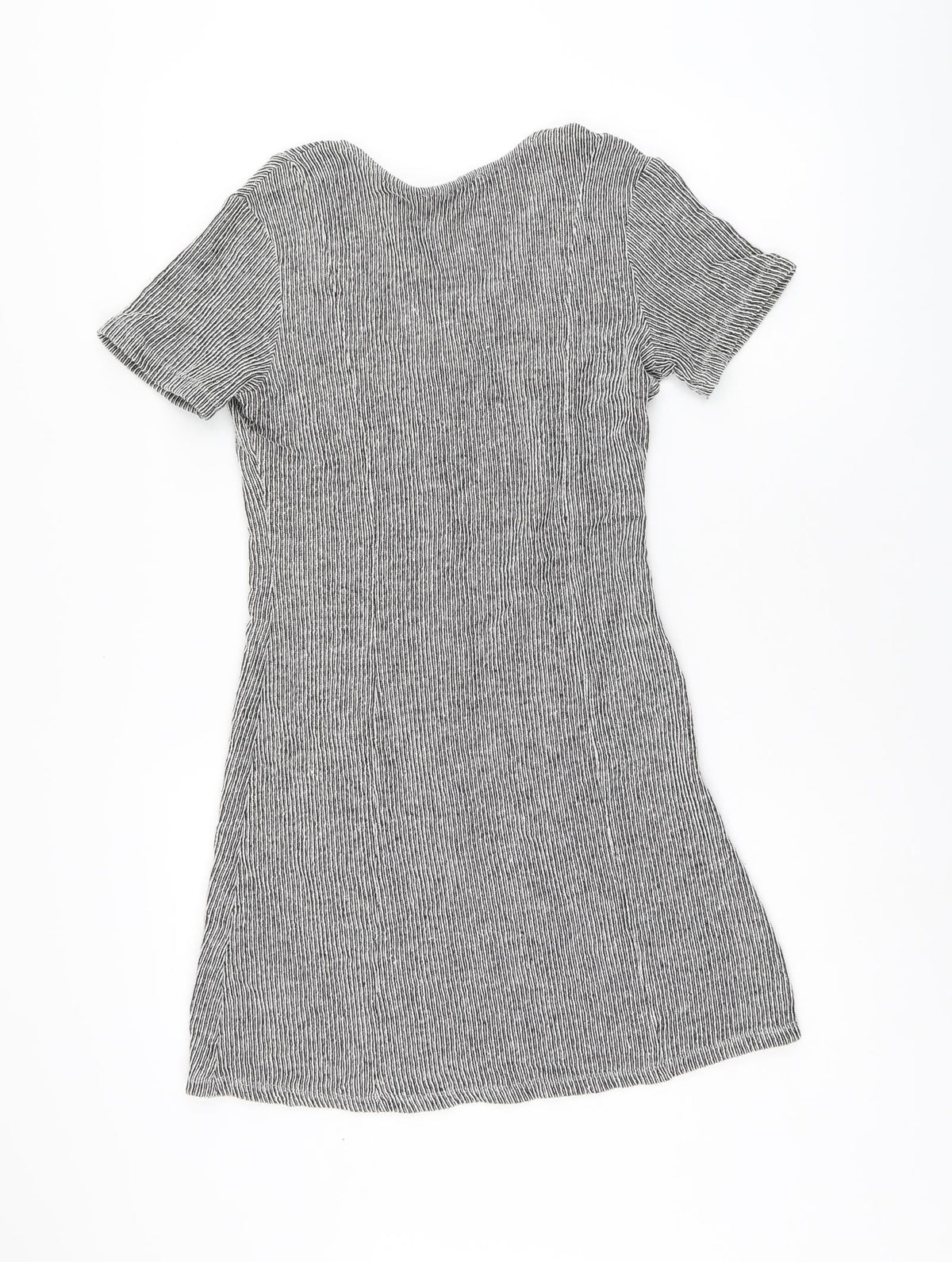Zara Womens Black Striped Cotton Shift Size 8 V-Neck Pullover - Ribbed