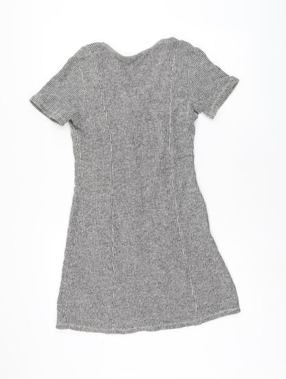 Zara Womens Black Striped Cotton Shift Size 8 V-Neck Pullover - Ribbed