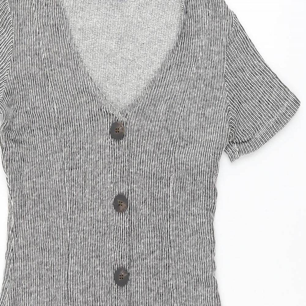 Zara Womens Black Striped Cotton Shift Size 8 V-Neck Pullover - Ribbed
