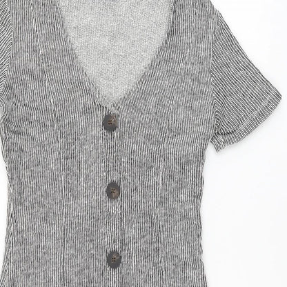 Zara Womens Black Striped Cotton Shift Size 8 V-Neck Pullover - Ribbed