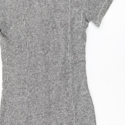 Zara Womens Black Striped Cotton Shift Size 8 V-Neck Pullover - Ribbed