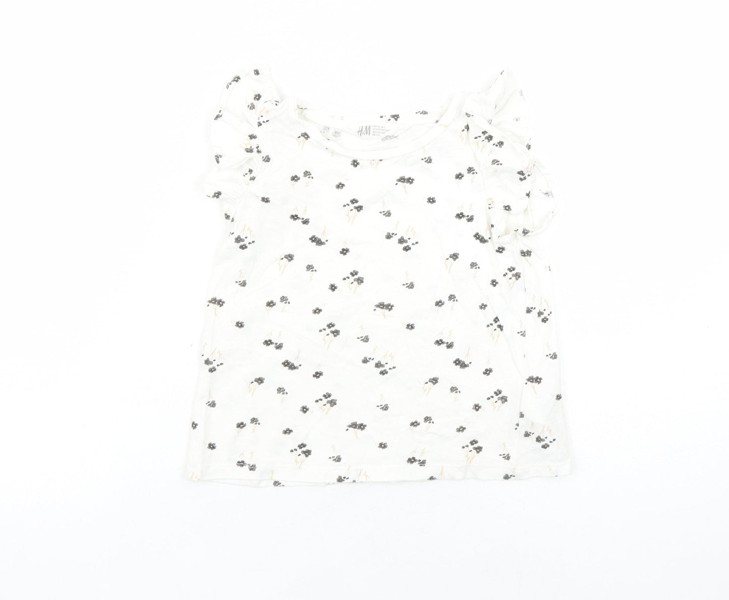 H&M Boys Ivory Floral Cotton Basic T-Shirt Size 5-6 Years Round Neck Pullover