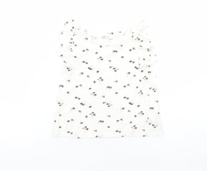 H&M Boys Ivory Floral Cotton Basic T-Shirt Size 5-6 Years Round Neck Pullover