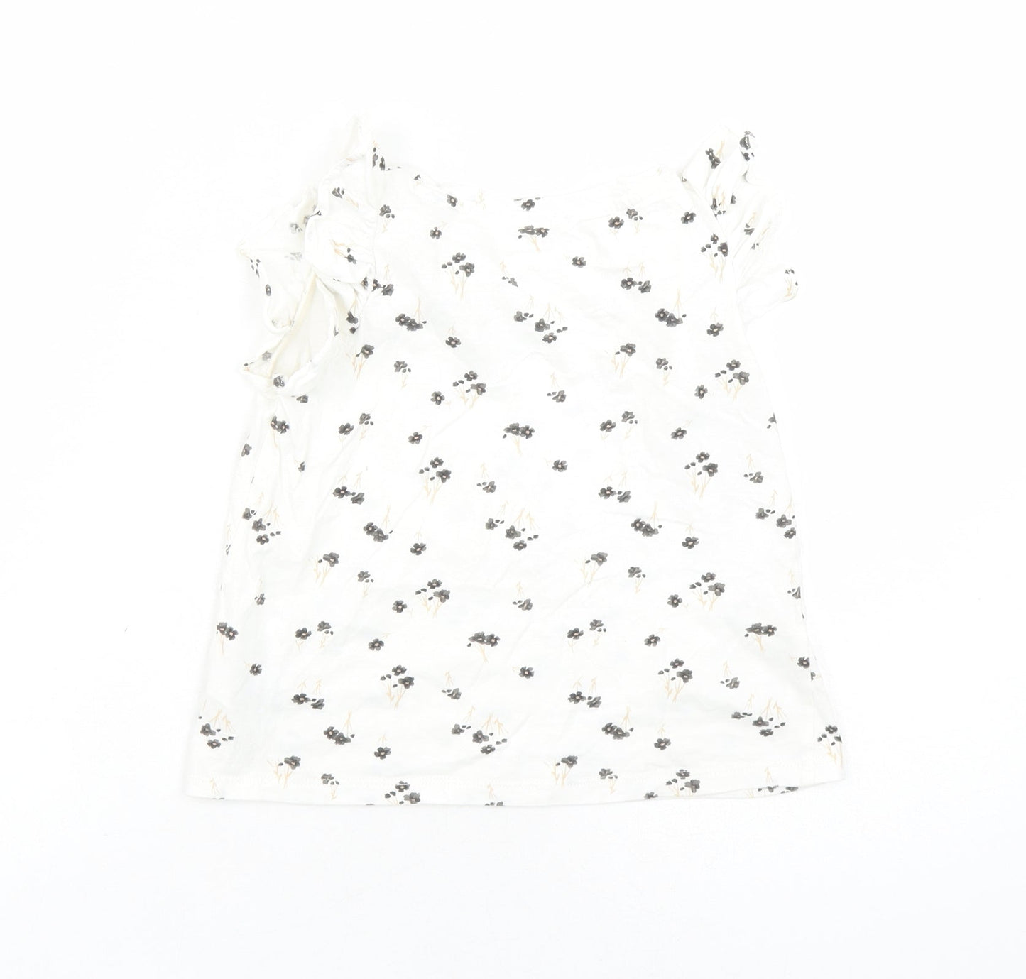 H&M Boys Ivory Floral Cotton Basic T-Shirt Size 5-6 Years Round Neck Pullover