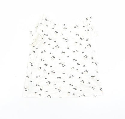 H&M Boys Ivory Floral Cotton Basic T-Shirt Size 5-6 Years Round Neck Pullover