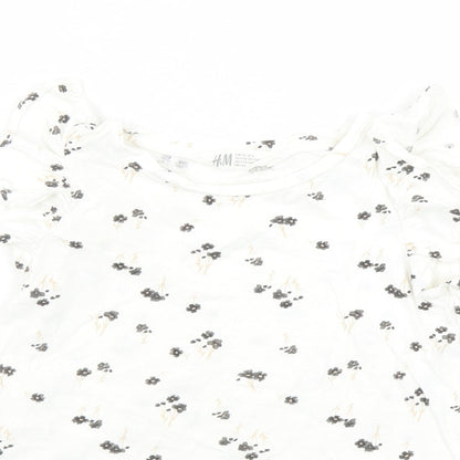 H&M Boys Ivory Floral Cotton Basic T-Shirt Size 5-6 Years Round Neck Pullover