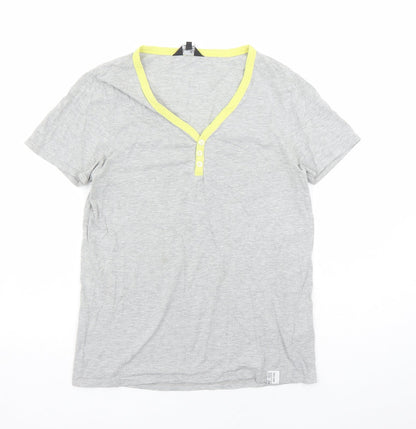 River Island Mens Grey Cotton T-Shirt Size S V-Neck