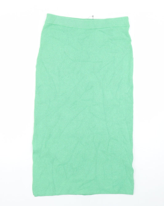 Marks and Spencer Womens Green Viscose A-Line Skirt Size M - Side split detail