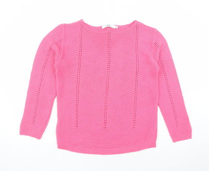 EWM Womens Pink Boat Neck Acrylic Pullover Jumper Size 10 - Size 10-12