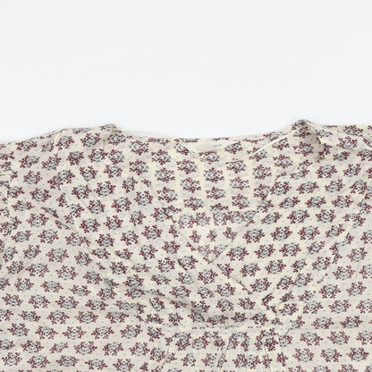 Marks and Spencer Womens Beige Geometric 100% Cotton Basic Blouse Size L Square Neck