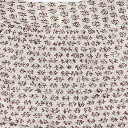 Marks and Spencer Womens Beige Geometric 100% Cotton Basic Blouse Size L Square Neck