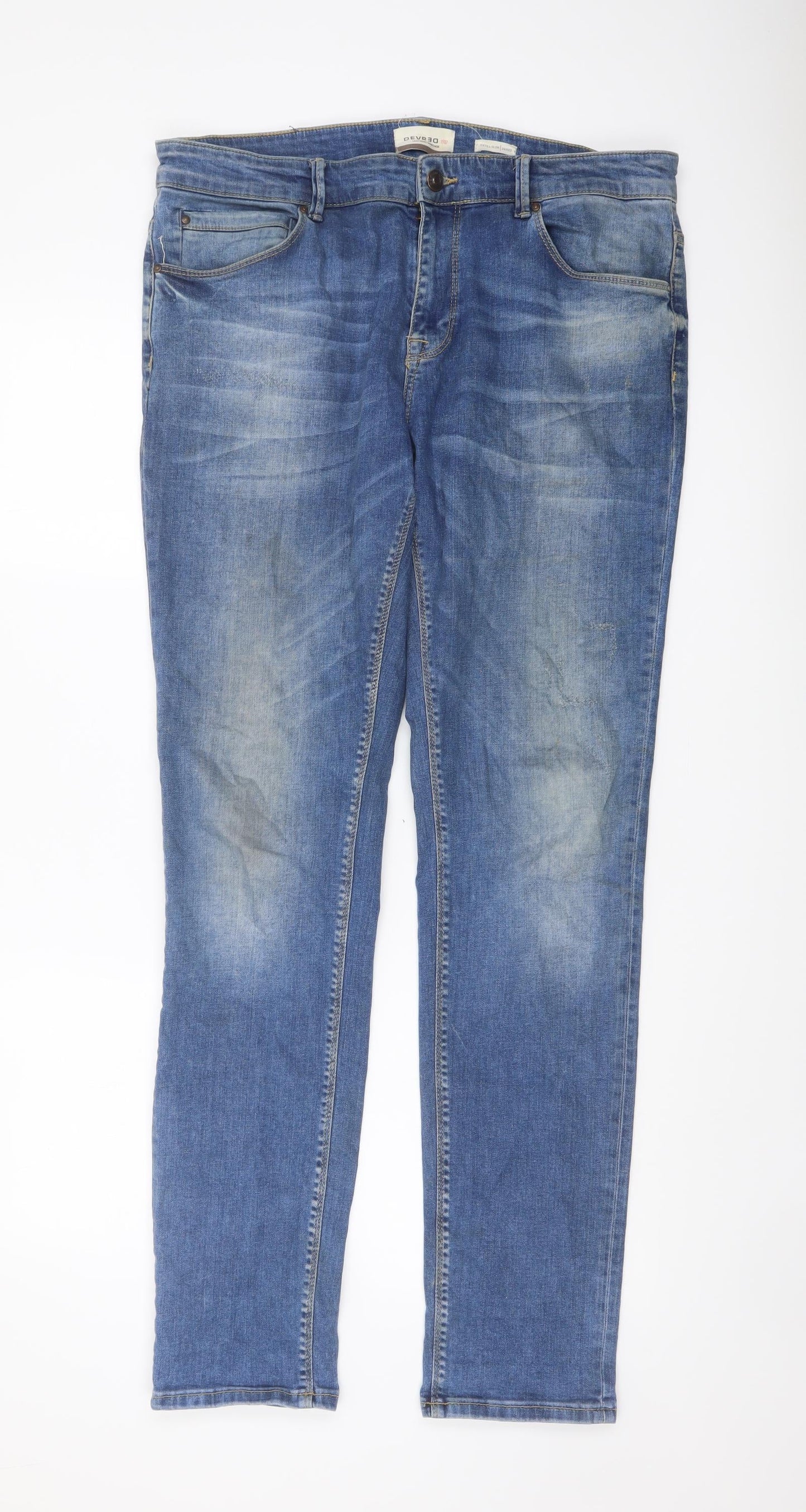 Devred Mens Blue Cotton Straight Jeans Size 36 in L33 in Slim Button