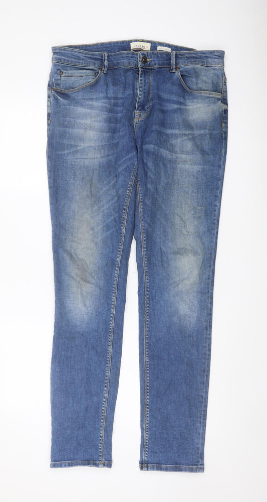 Devred Mens Blue Cotton Straight Jeans Size 36 in L33 in Slim Button