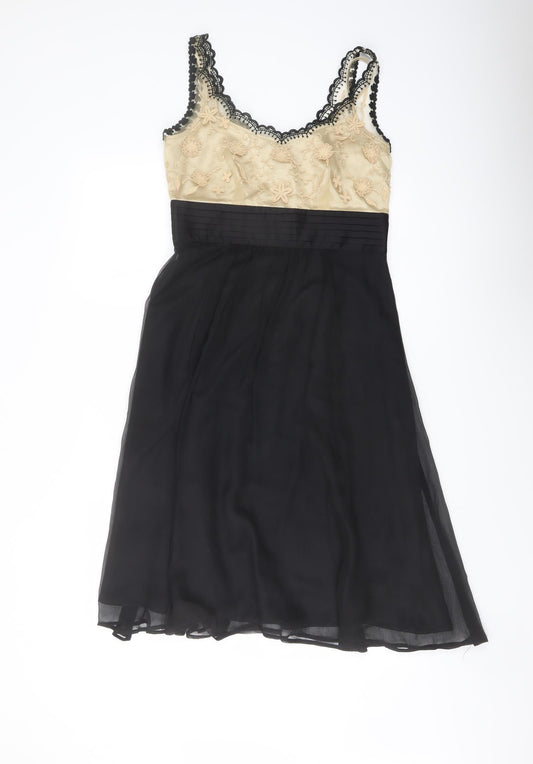 NEXT Womens Black Polyester A-Line Size 8 V-Neck Zip