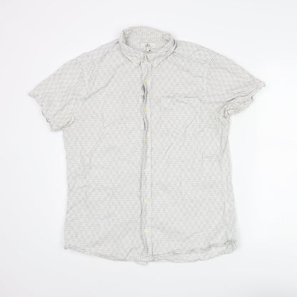 NEXT Mens White Striped Cotton Button-Up Size L Collared Button