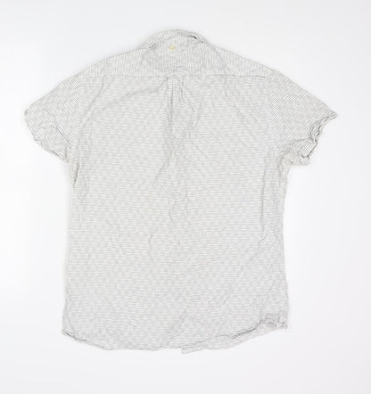 NEXT Mens White Striped Cotton Button-Up Size L Collared Button