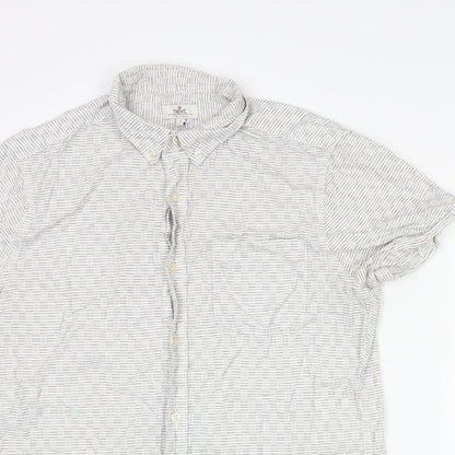 NEXT Mens White Striped Cotton Button-Up Size L Collared Button