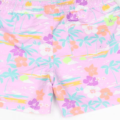 Marks and Spencer Boys Multicoloured Geometric Polyester Sweat Shorts Size 7-8 Years Regular Drawstring - Palm Tree Flower Swim Shorts