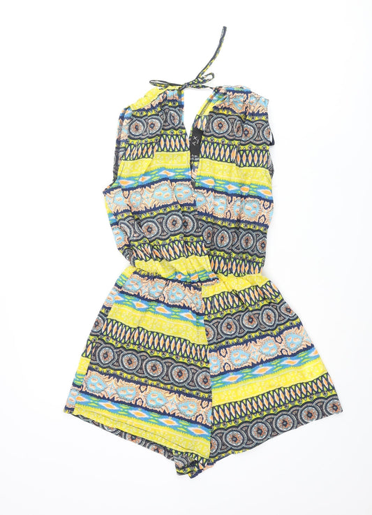 AX Paris Womens Multicoloured Geometric Polyester Playsuit One-Piece Size 8 Tie