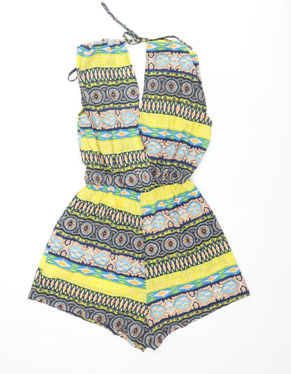 AX Paris Womens Multicoloured Geometric Polyester Playsuit One-Piece Size 8 Tie