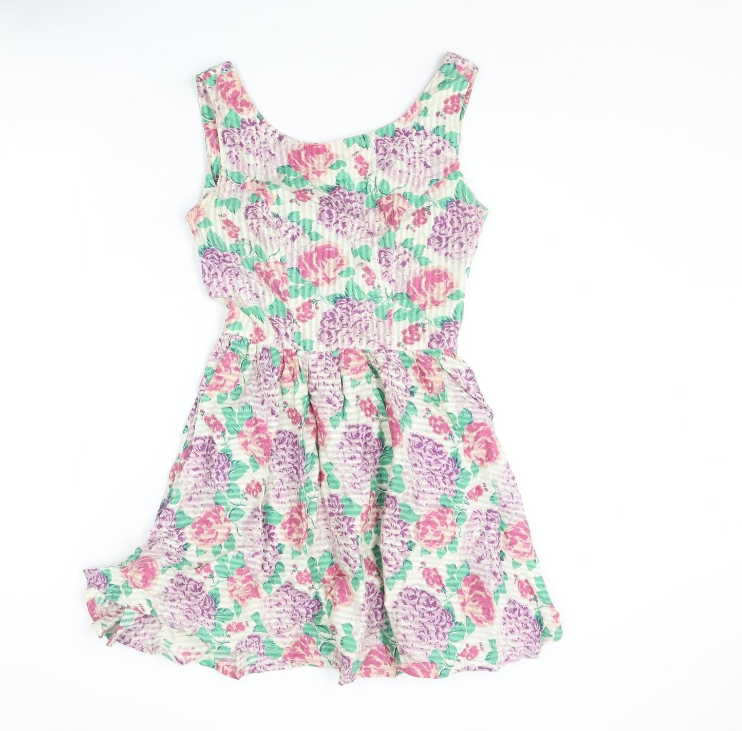 Topshop Womens Multicoloured Floral Cotton Mini Size 6 Scoop Neck Zip - Bow