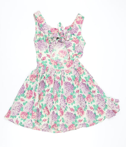 Topshop Womens Multicoloured Floral Cotton Mini Size 6 Scoop Neck Zip - Bow