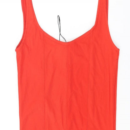 Stradivarius Womens Red Polyester Tank Dress Size S Scoop Neck Pullover