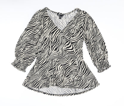 Friends Like These Womens Beige Animal Print Viscose Basic Blouse Size 8 V-Neck - Tiger Print Peplum