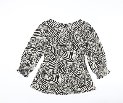 Friends Like These Womens Beige Animal Print Viscose Basic Blouse Size 8 V-Neck - Tiger Print Peplum