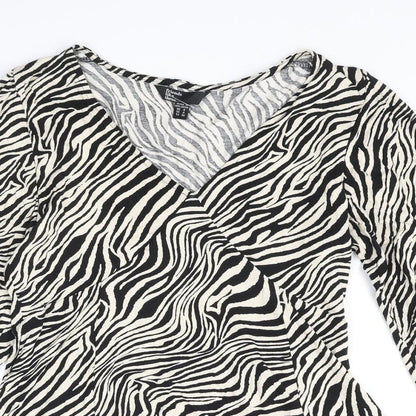 Friends Like These Womens Beige Animal Print Viscose Basic Blouse Size 8 V-Neck - Tiger Print Peplum