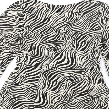 Friends Like These Womens Beige Animal Print Viscose Basic Blouse Size 8 V-Neck - Tiger Print Peplum