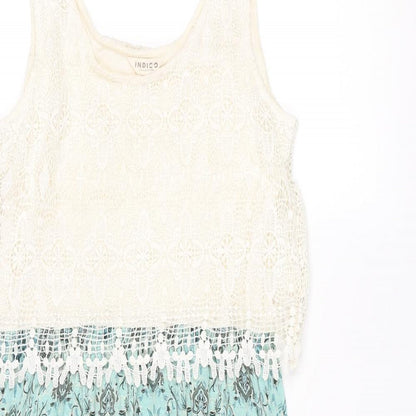 Indigo Womens Multicoloured Polyester Tank Dress Size 12 Scoop Neck Pullover - Lace Bodice