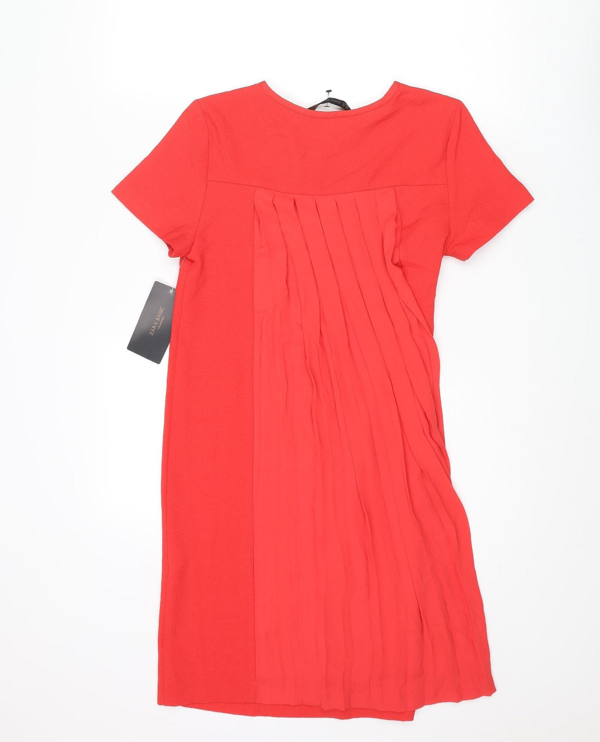 Zara Womens Red Polyester Shift Size XS Round Neck Zip - Pleated