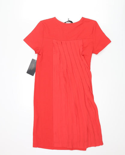 Zara Womens Red Polyester Shift Size XS Round Neck Zip - Pleated