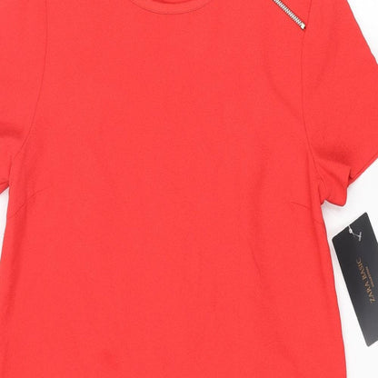 Zara Womens Red Polyester Shift Size XS Round Neck Zip - Pleated
