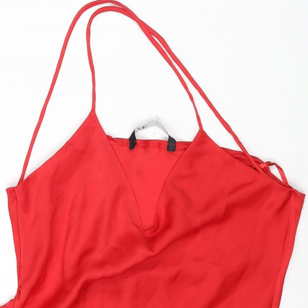 Zara Womens Red Polyester Slip Dress Size M Halter Pullover