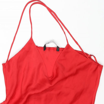 Zara Womens Red Polyester Slip Dress Size M Halter Pullover