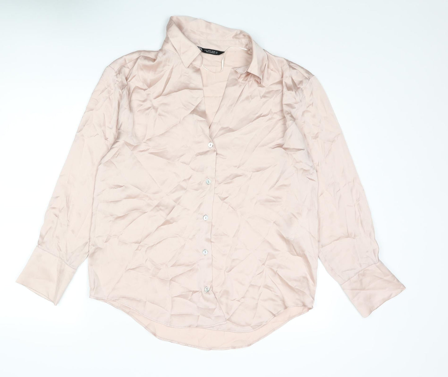 Womens UK Size M Zara Pink Basic Button-Up