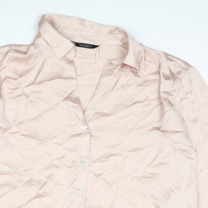 Womens UK Size M Zara Pink Basic Button-Up
