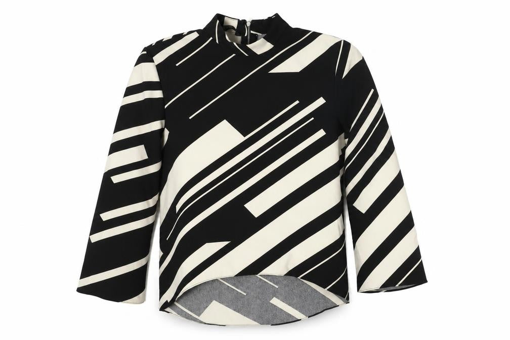 Zara Womens Black Geometric Polyester Basic Blouse Size S Mock Neck