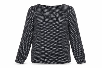 Hartford Womens Blue Geometric Viscose Basic Blouse Size 12 Boat Neck